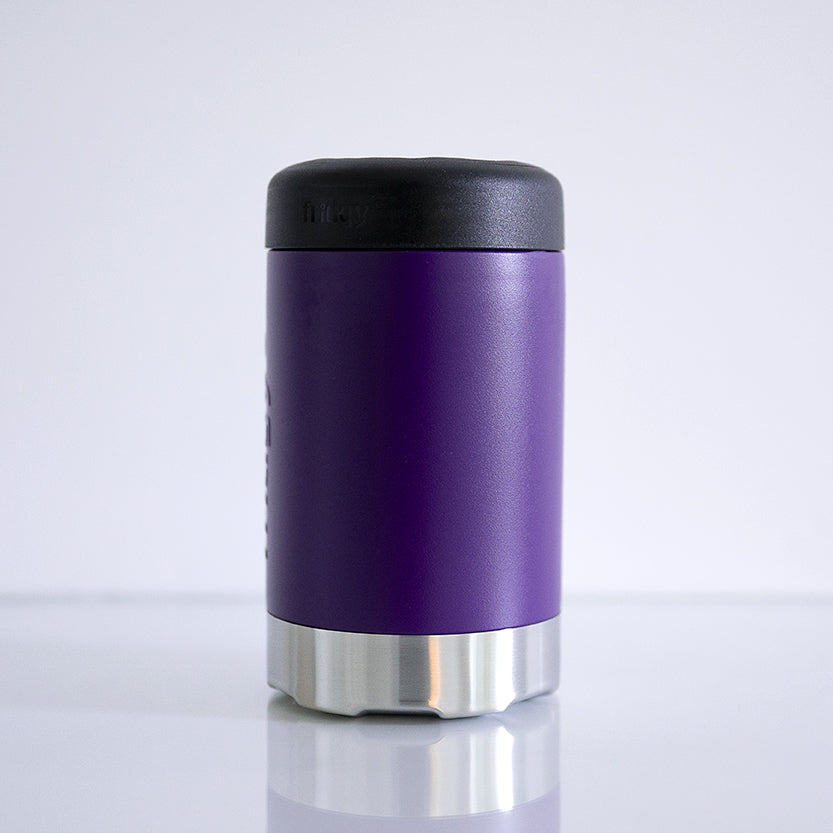 Fridgy 375ml Can Cooler in Purple Army – Double-wall insulated stainless steel can holder designed to keep drinks cold for hours.