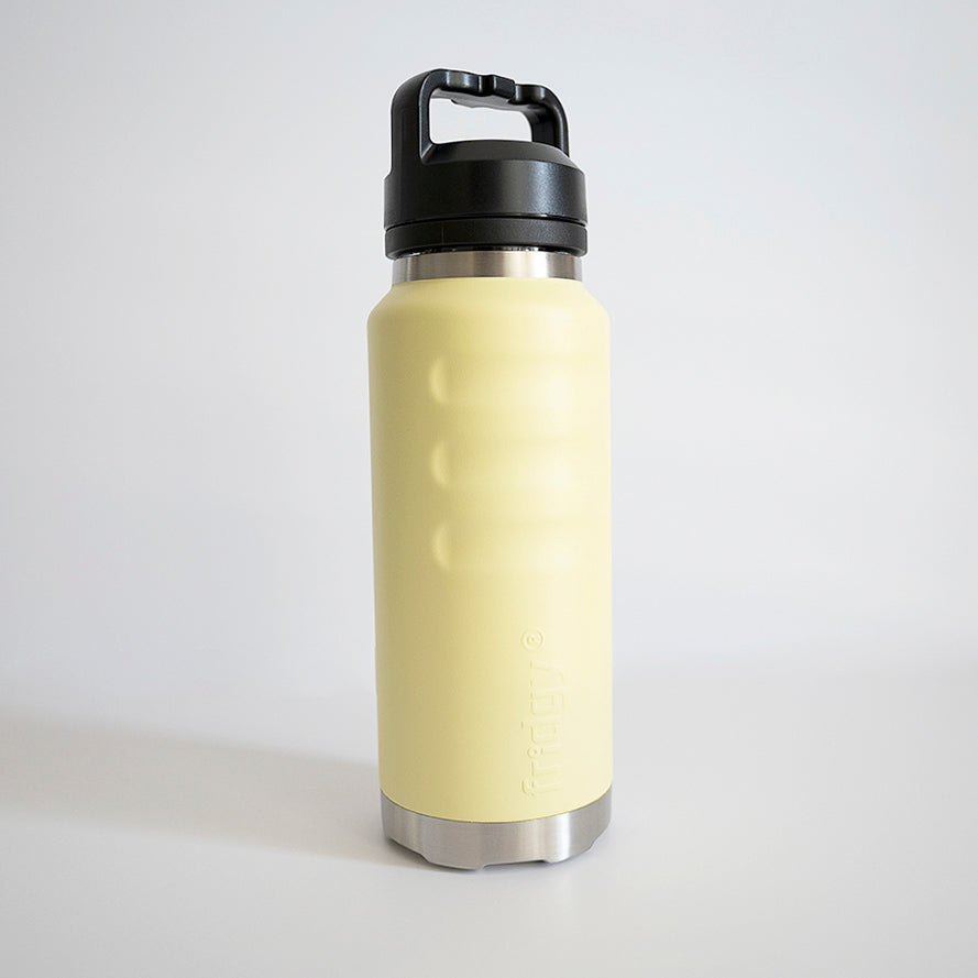 Fridgy 1080ml Grip Range Bottle in Yellow Spritz – Triple-wall insulated stainless steel water bottle with an ergonomic grip, designed for all-day hydration.