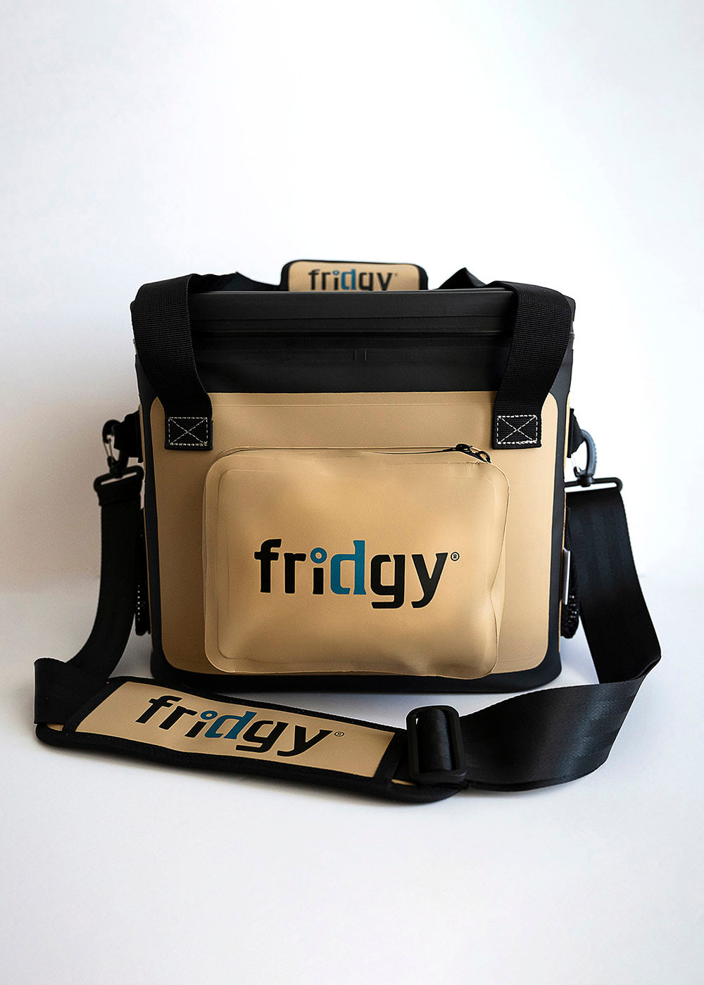 Front view of Fridgy 14L CribMate in Sandy Taupe – Insulated soft cooler featuring reinforced carry handles, durable construction, and waterproof zippers for long-lasting performance.