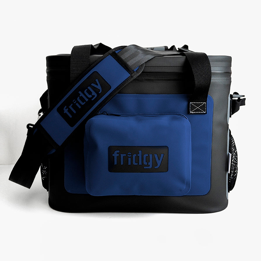 Blue 20L Fridgy Weekender cooler bag on a white background