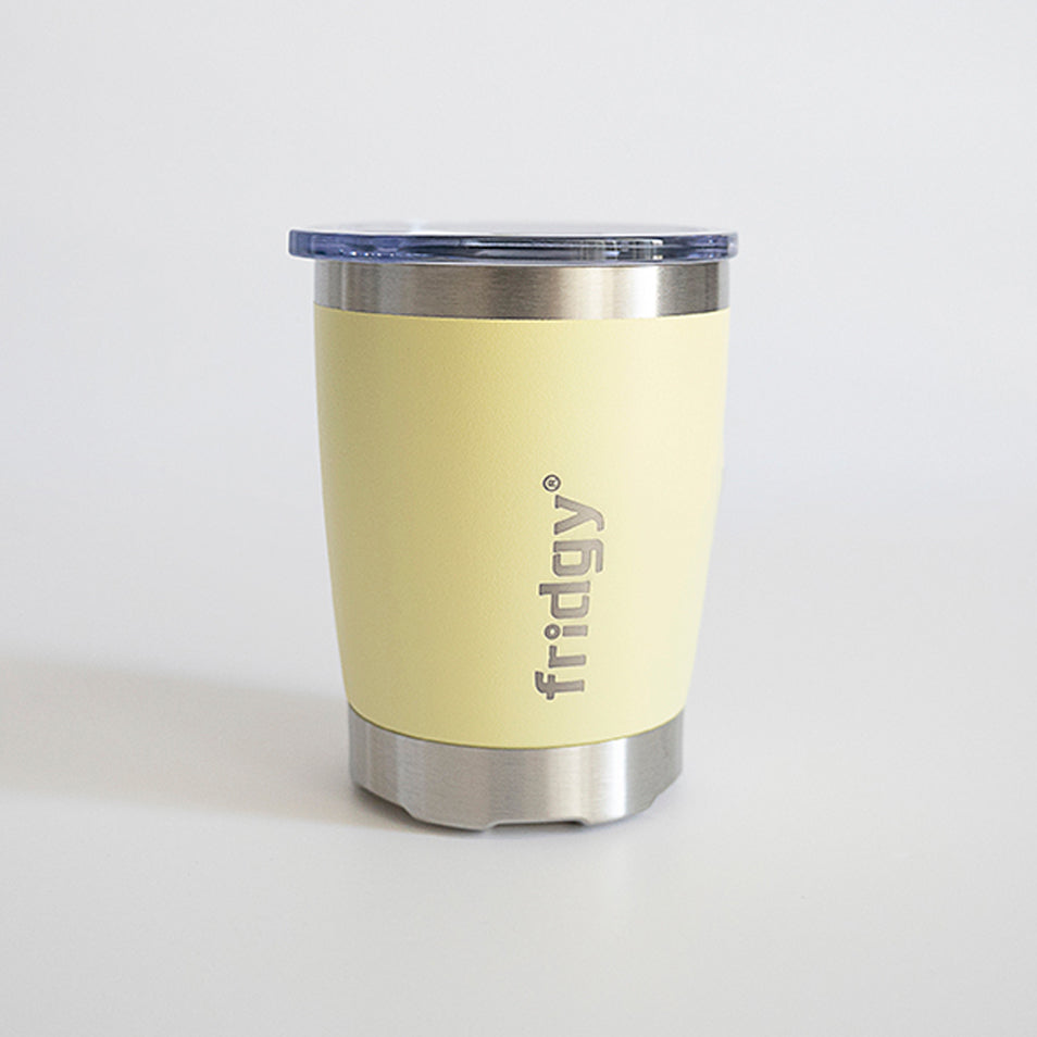 Fridgy Mini Sipper Tumbler in Lemon Spritz – Double-wall insulated stainless steel tumbler with a spill-proof lid, perfect for hot and cold drinks on the go.