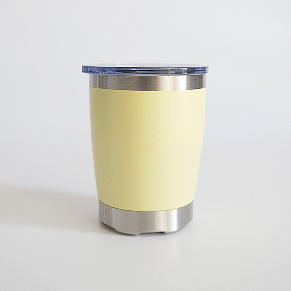 Fridgy Mini Sipper Tumbler in Lemon Spritz – Double-wall insulated stainless steel tumbler with a spill-proof lid, perfect for hot and cold drinks on the go.