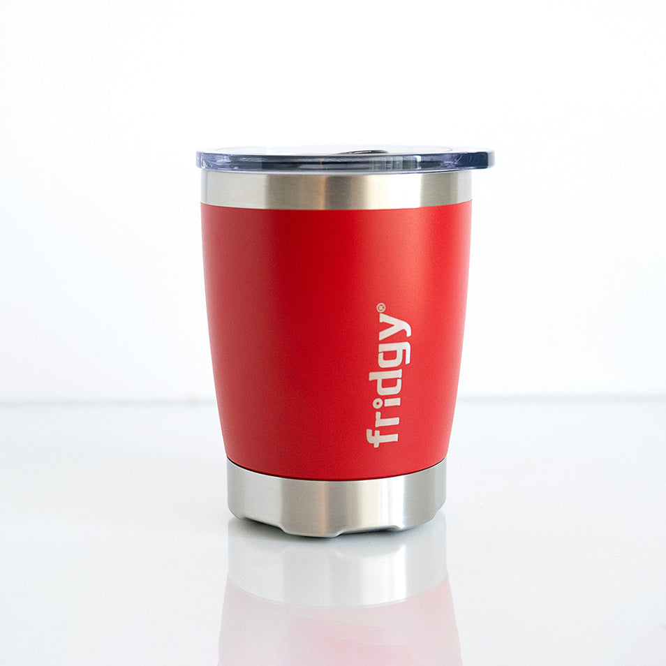 Fridgy Mini Sipper Tumbler in Rebel Red – Double-wall insulated stainless steel tumbler designed to keep drinks hot or cold for hours.