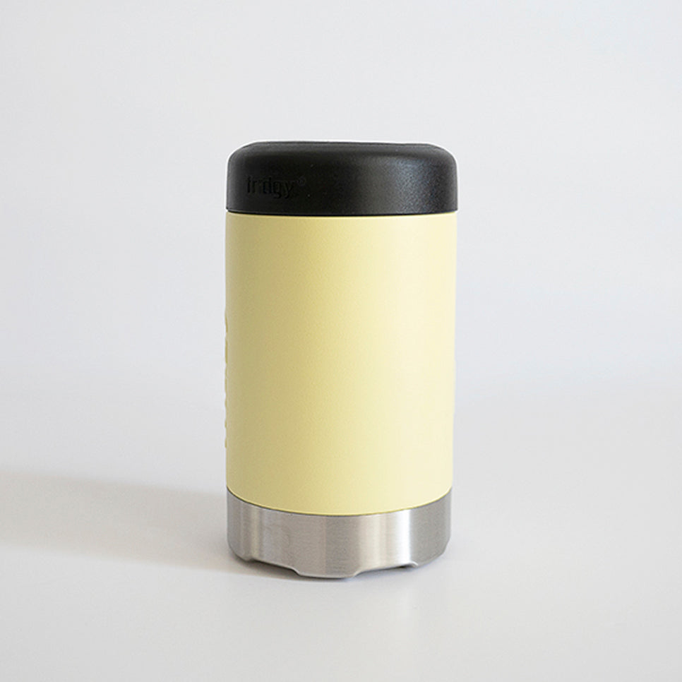 Fridgy Can Cooler in Lemon Spritz – Double-wall insulated stainless steel can holder designed to keep drinks cold for hours, perfect for work and outdoor adventures.