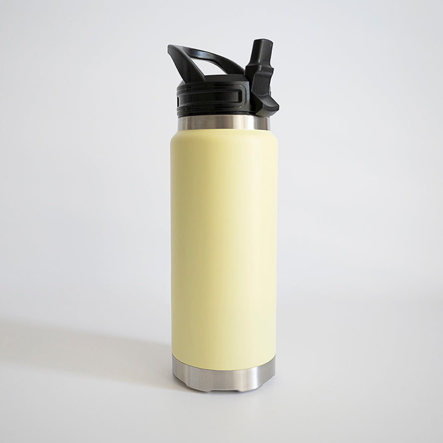 Fridgy 780ml Grip Range Bottle in Yellow Spritz – Triple-wall insulated stainless steel water bottle with an ergonomic grip, designed for all-day hydration.