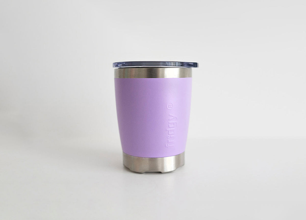 Fridgy&#39;s Mini Sipper Tumbler in Pastel Lilac Maverick – 350ml insulated coffee/beverage tumbler with spill-proof lid, perfect for hot and cold drinks on the go.