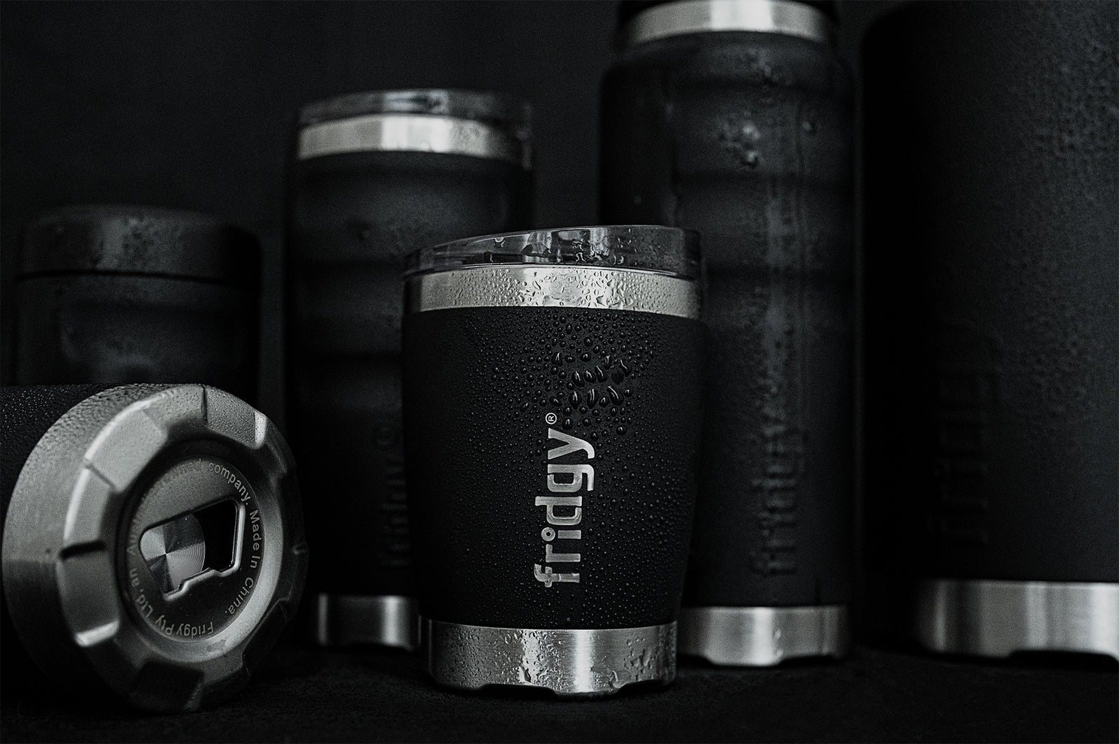 Fridgy tumbler group shot, close up