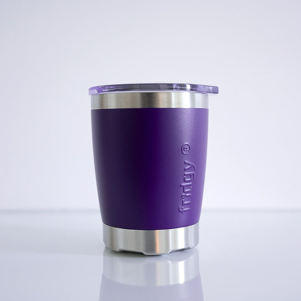 Fridgy Mini Sipper Tumbler in Purple Army – Double-wall insulated stainless steel tumbler designed to keep drinks hot or cold for hours.