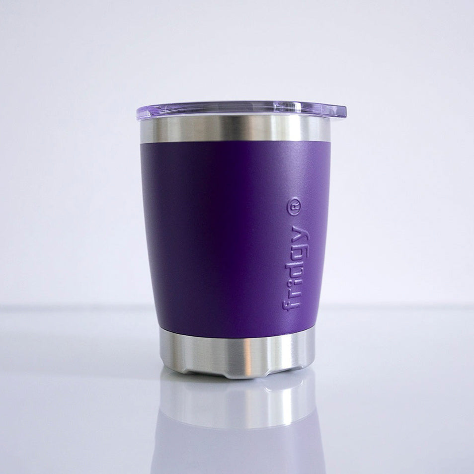 Fridgy Mini Sipper Tumbler in Purple Army – Double-wall insulated stainless steel tumbler designed to keep drinks hot or cold for hours.