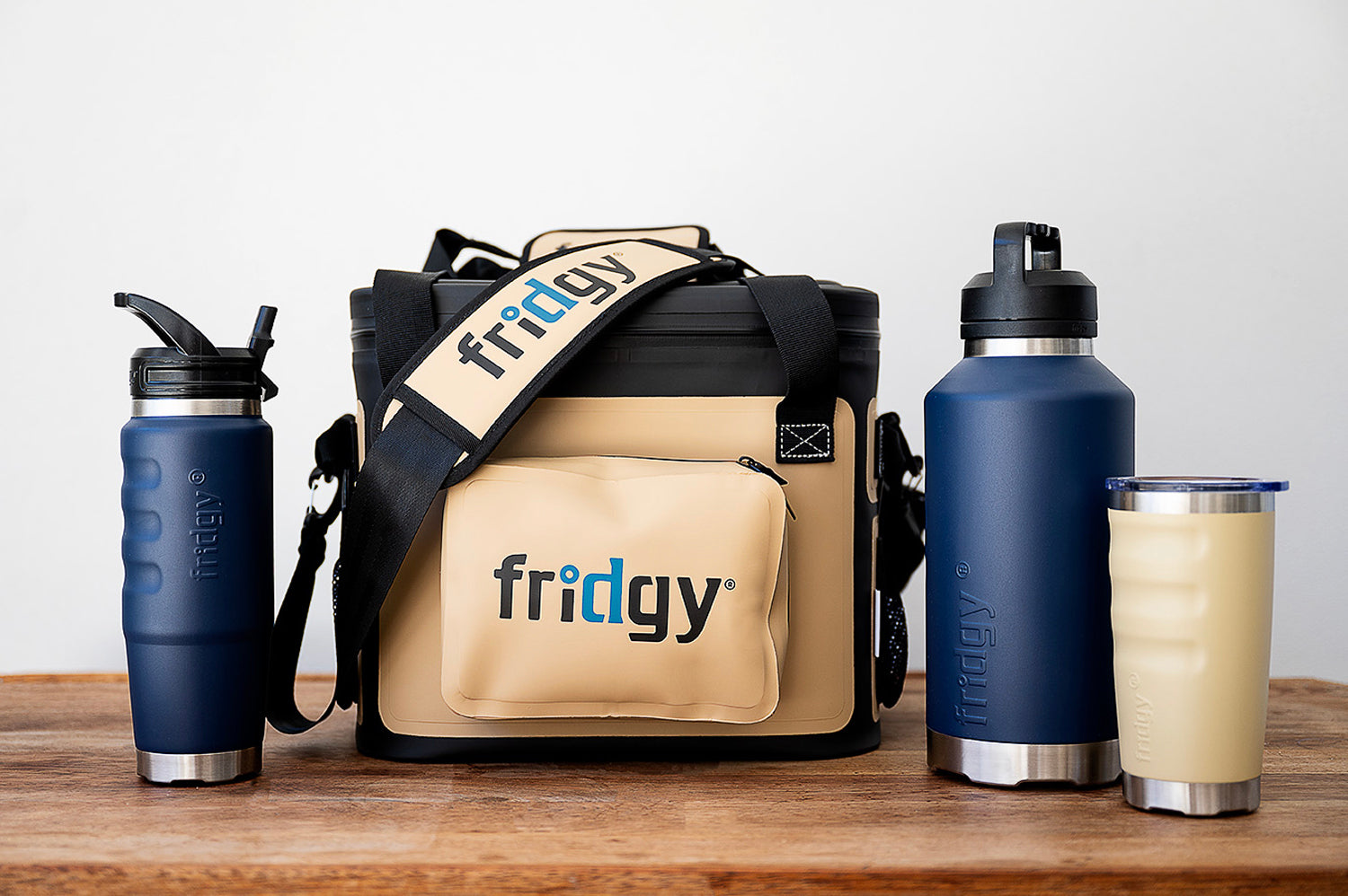 Fridgy Worksite Pack – Featuring a 14L Cribmate Cooler, 600ml Tumbler, 750ml Cruise Bottle, and 1.9L All-Dayer Bottle, built for tradies to stay fuelled, hydrated, and ready for long shifts.
