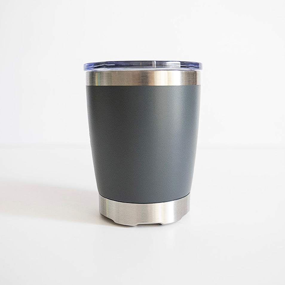 Fridgy Mini Sipper Tumbler in Storm Grey – Double-wall insulated stainless steel tumbler with a spill-proof lid, perfect for hot and cold drinks on the go.