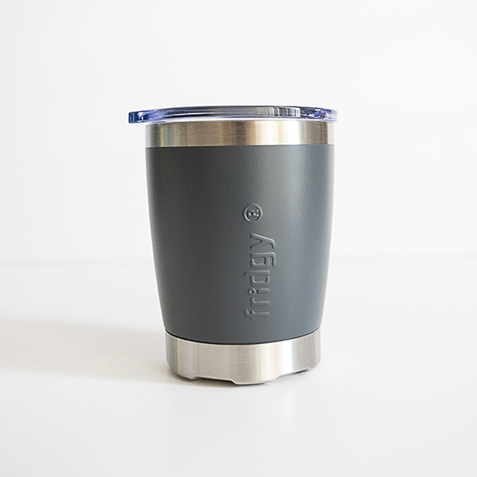 Fridgy Mini Sipper Tumbler in Storm Grey – Double-wall insulated stainless steel tumbler with a spill-proof lid, perfect for hot and cold drinks on the go.