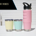 Fridgy Pastel Summer Vibes Set – 750ml Cruise Range bottle and two Mini Sipper Tumblers in pastel colours, for hot and cold drinks.