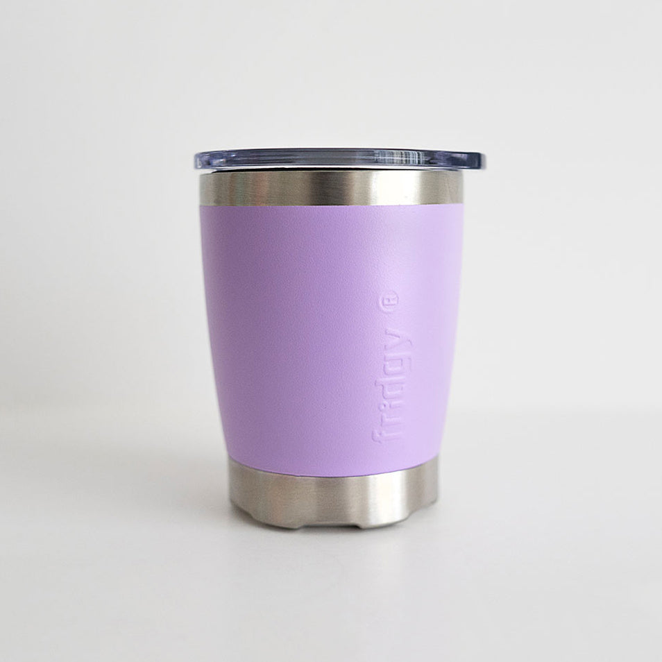 Fridgy&#39;s Mini Sipper Tumbler in Pastel Lilac Maverick – 350ml insulated coffee/beverage tumbler with spill-proof lid, perfect for hot and cold drinks on the go.